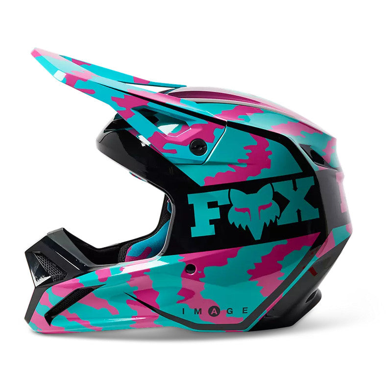 Casco Moto V1 Nuklr Celeste/Naranjo Fox - Rideshop