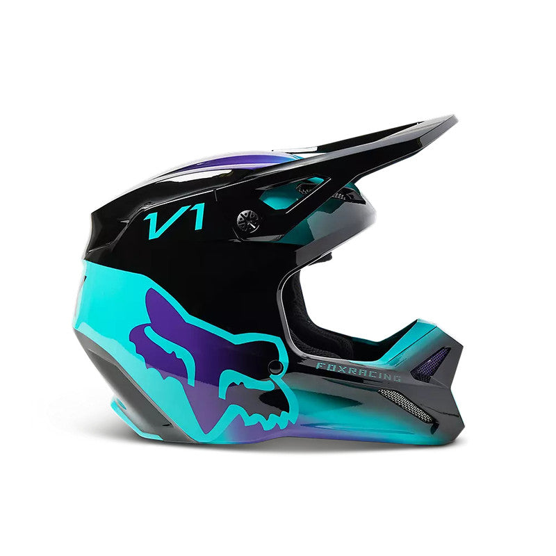 Casco Moto Niño V1 Toxsyk Negro/Celeste Fox - Rideshop