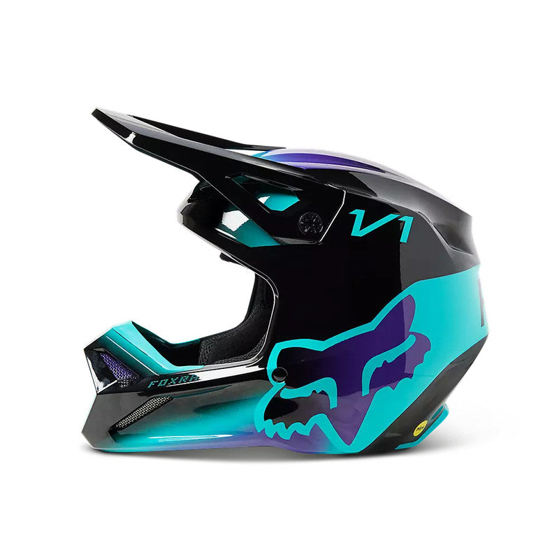 Casco Moto Niño V1 Toxsyk Negro/Celeste Fox - Rideshop