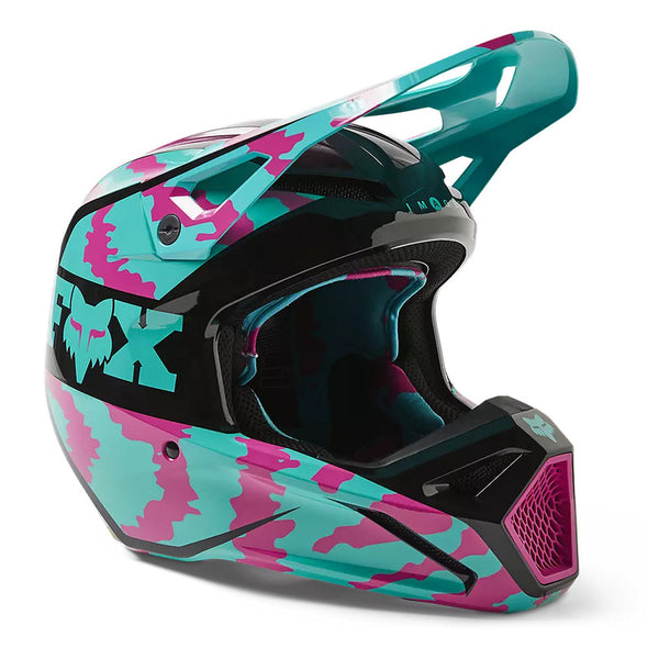 Casco Moto V1 Nuklr Celeste/Naranjo Fox - Rideshop