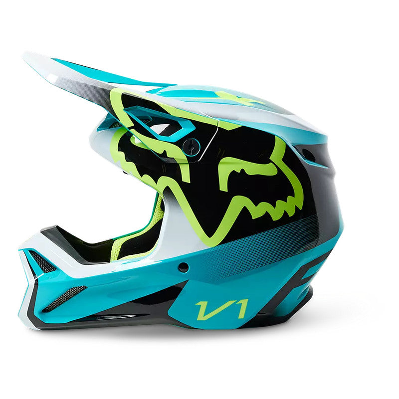 Casco Moto Niño V1 Leed Celeste Fox - Rideshop