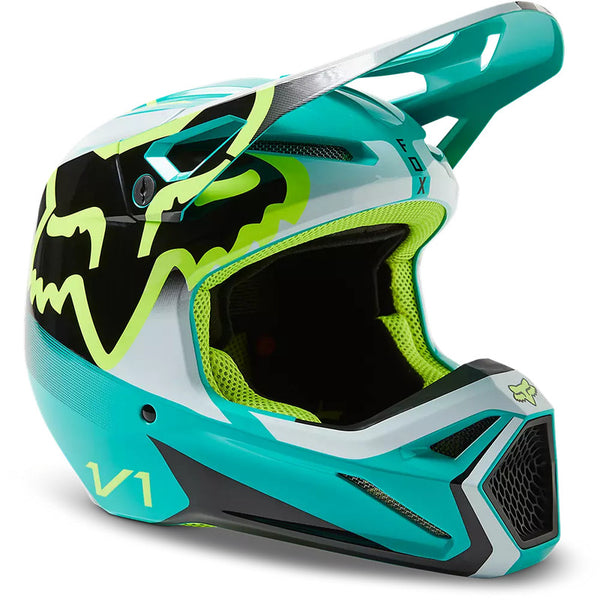 Casco Moto Niño V1 Leed Celeste Fox - Rideshop