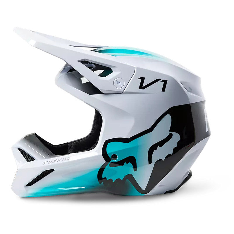 Casco Moto V1 Toxsyk Blanco/Celeste Fox - Rideshop