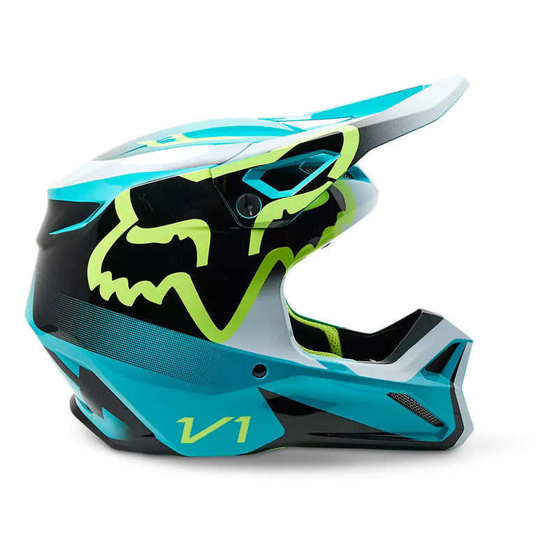 Casco Moto Niño V1 Leed Celeste Fox - Rideshop