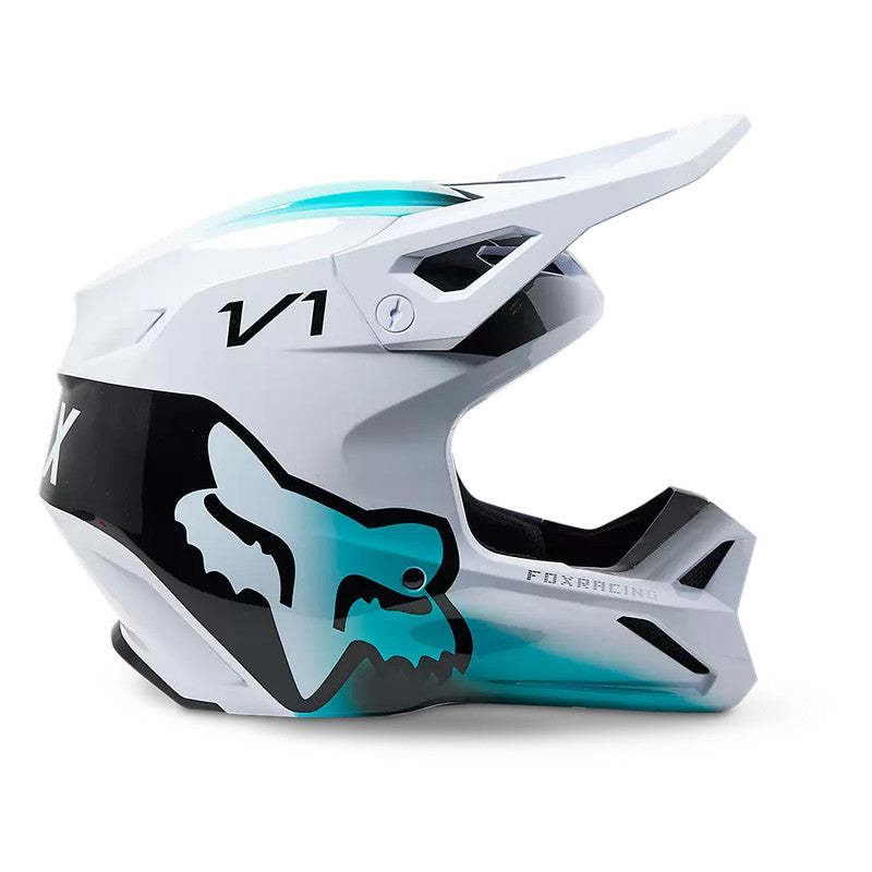 Casco Moto V1 Toxsyk Blanco/Celeste Fox - Rideshop