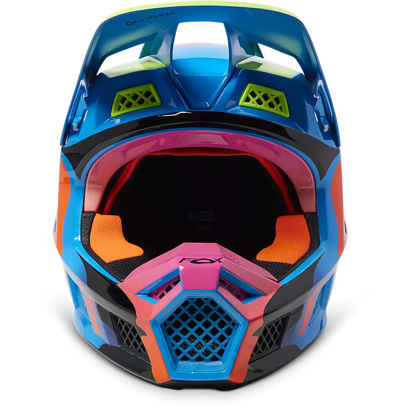 Casco Moto V3 RS Eyeris Celeste/Naranjo Fox