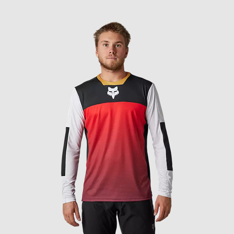 Polera Bicicleta Defend Aurora Negro/Blanco/Rojo Manga Larga Fox