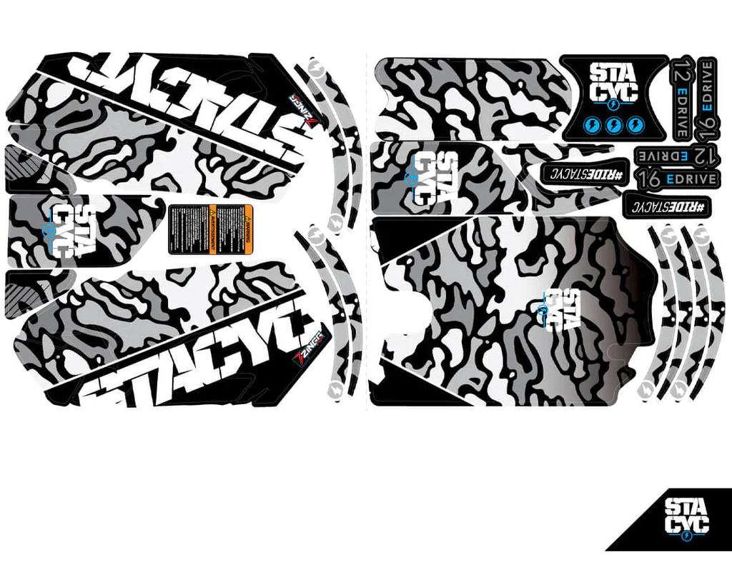 Grafica Moto Electrica Aro 16 Blanco Camo Stacyc