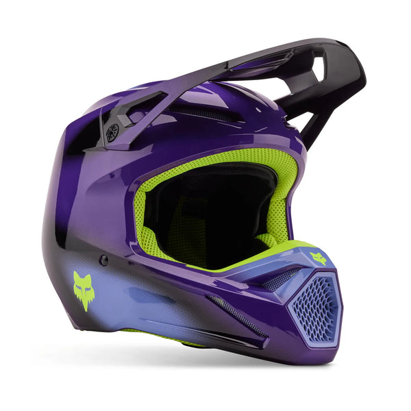 Casco Moto V1 Interfere Morado/Amarillo Fox - Rideshop