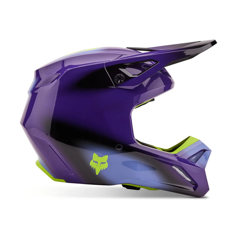 Casco Moto V1 Interfere Morado/Amarillo Fox - Rideshop