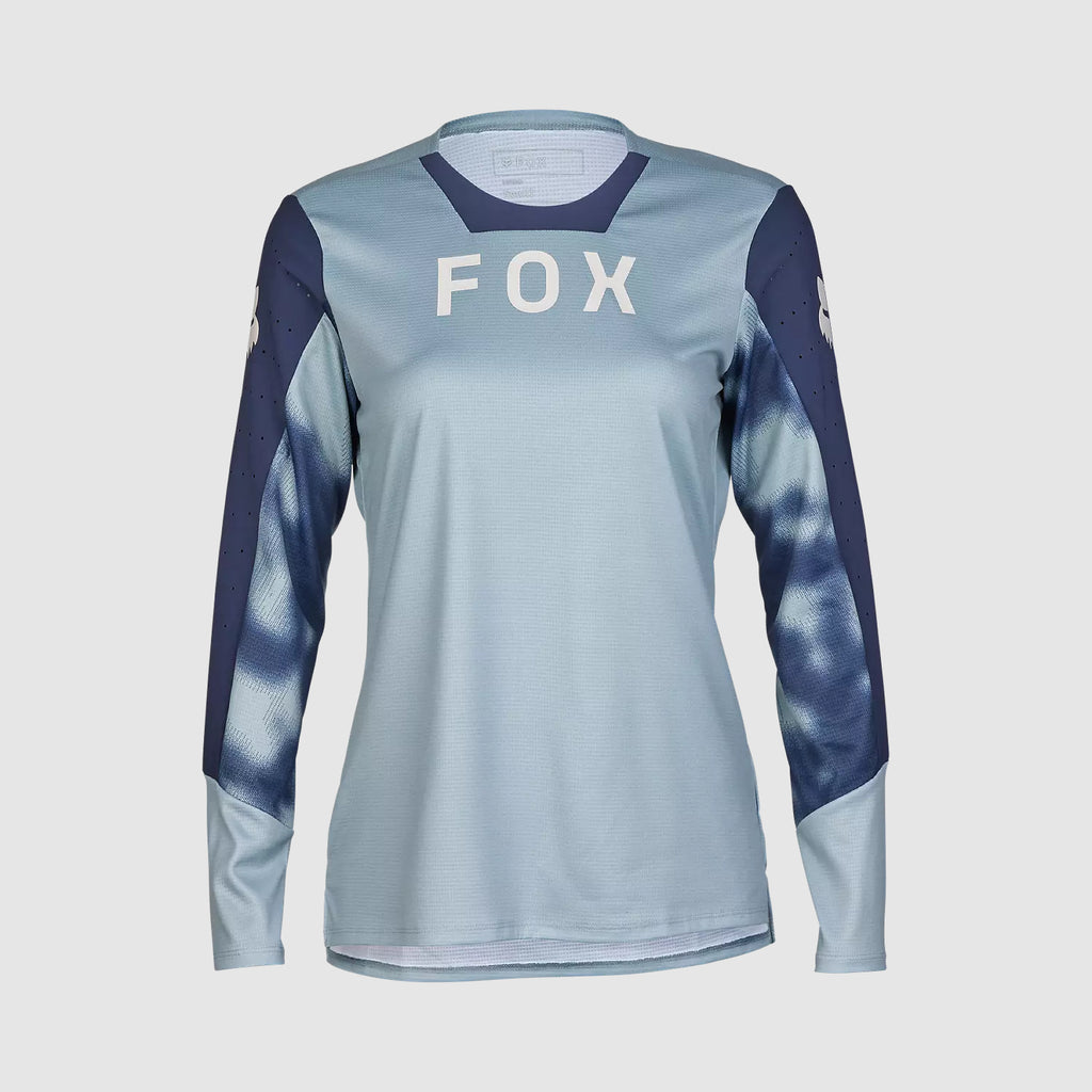 Polera Bicicleta Fox Mujer Defend Taunt Manga Larga Celeste Metalico