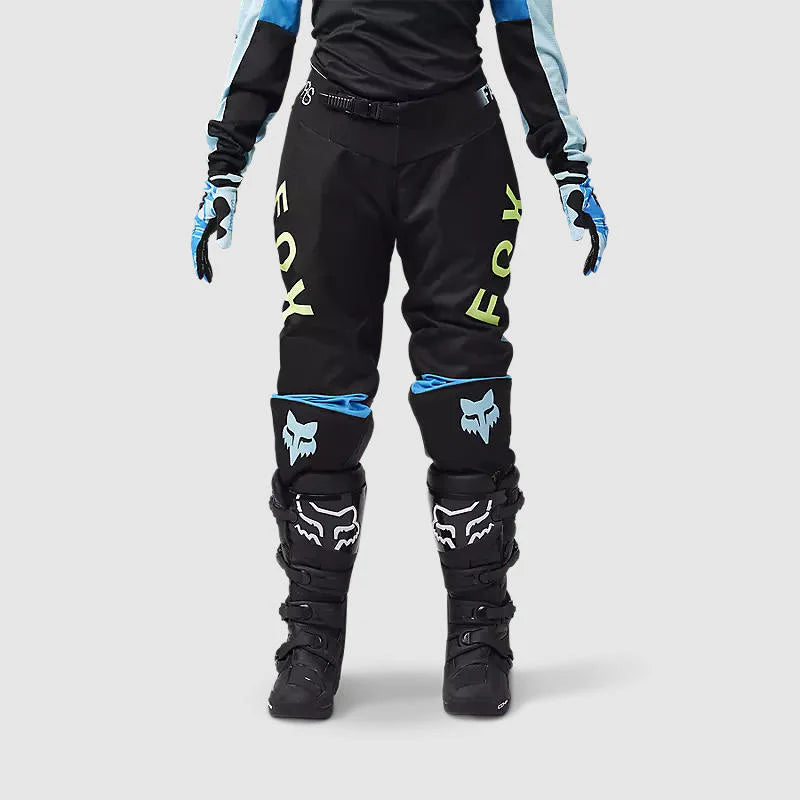 Pantalon Moto Mujer Fox 180 Race Spec Negro/Celeste
