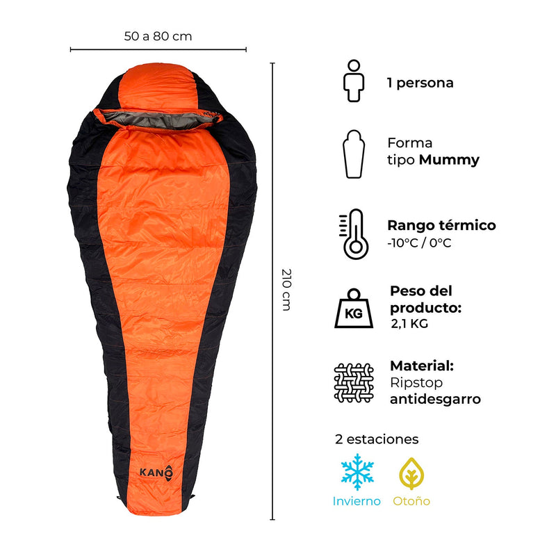 Kano Saco De Dormir 4 Estaciones Aconcagua Naranjo - Rideshop