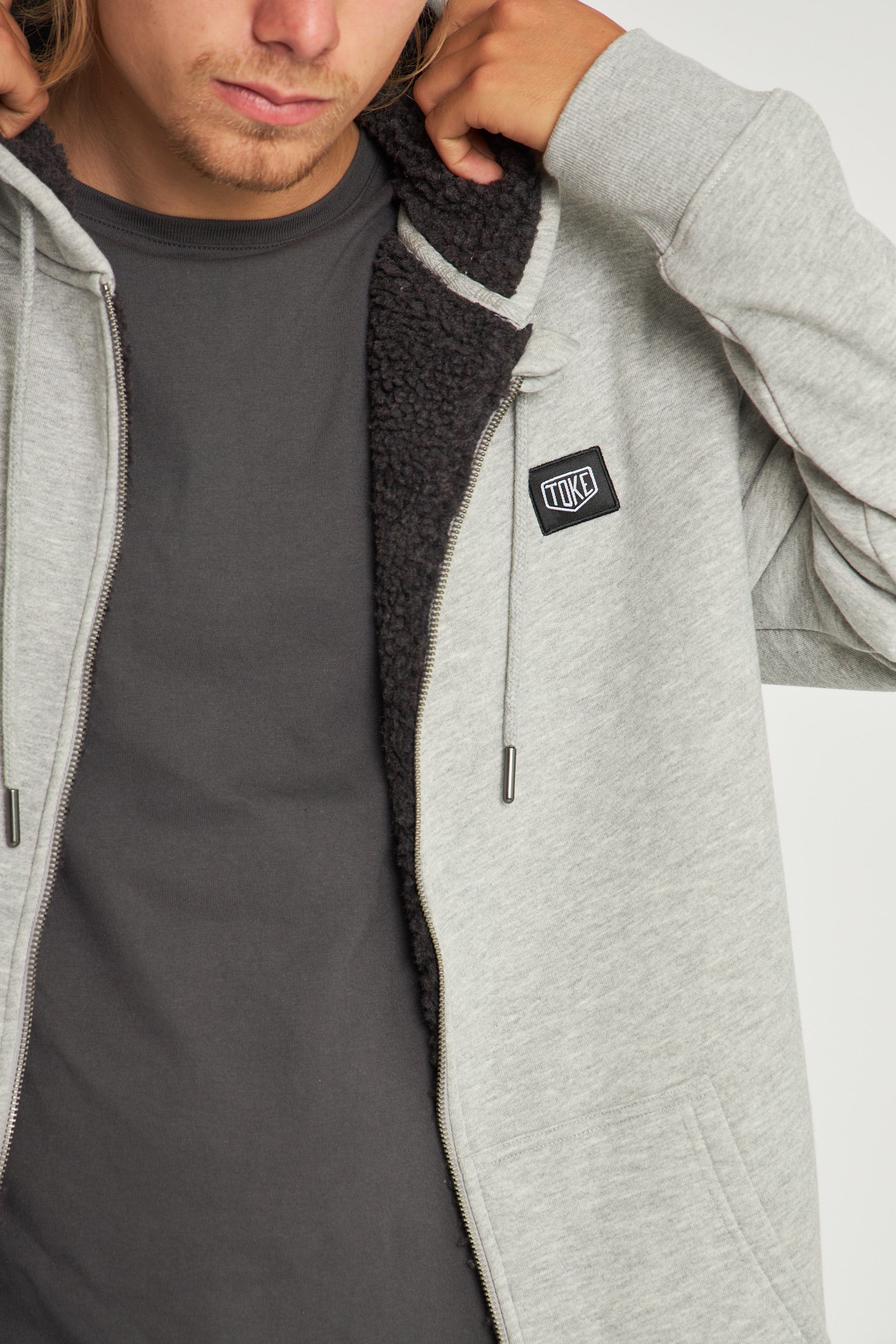 Poleron Gris Con Cierre Hombre Sherpa