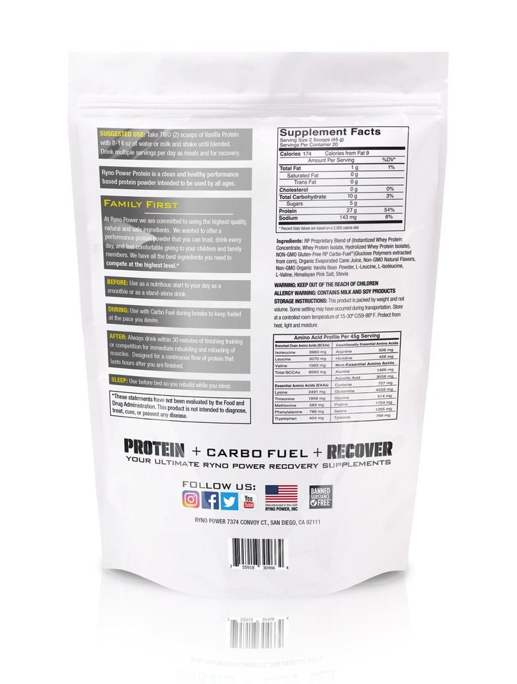 Vanilla Protein Powder 2lb (20 serv) Ryno Power - Rideshop