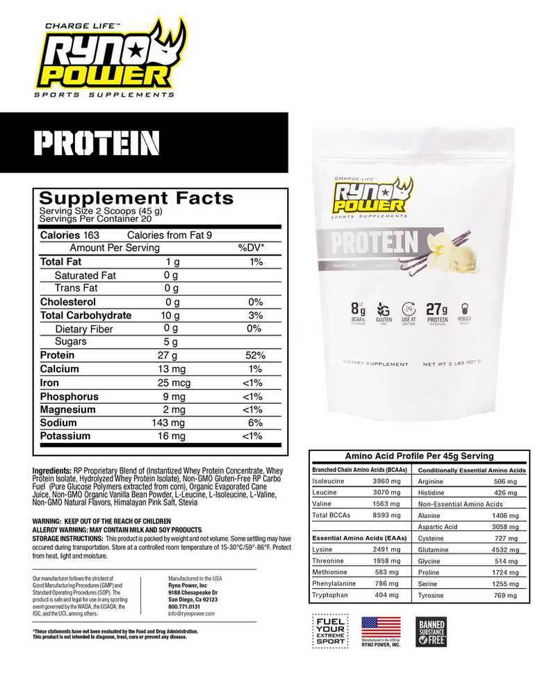 Vanilla Protein Powder 2lb (20 serv) Ryno Power - Rideshop