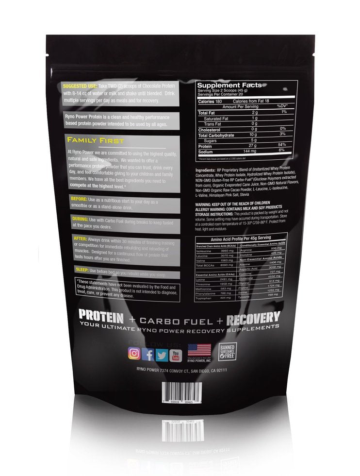 Chocolate Protein Powder 2lb (20 serv) Ryno Power - Rideshop