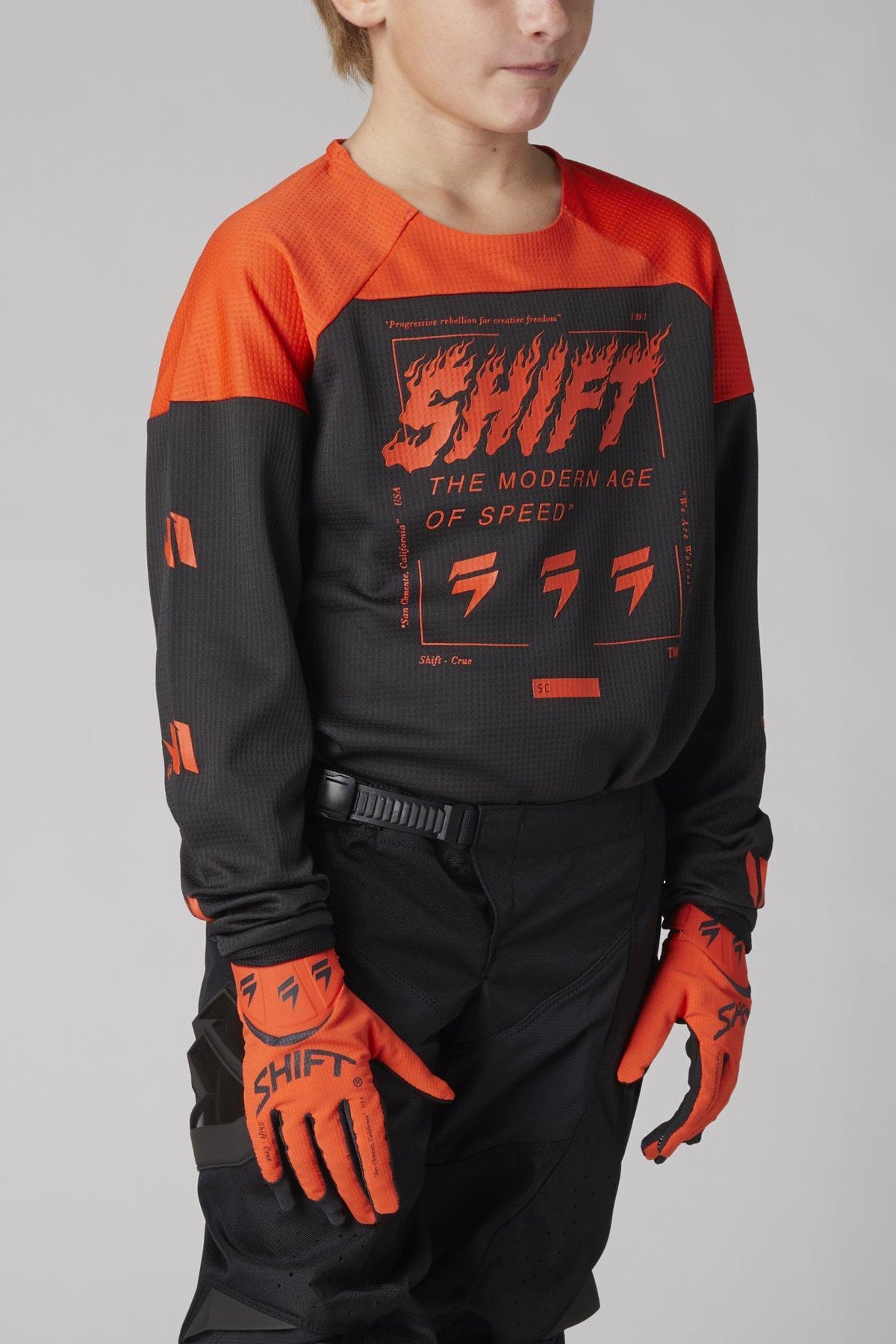 Polera Moto Niño Whit3 Label Flame Naranjo Shift - Rideshop