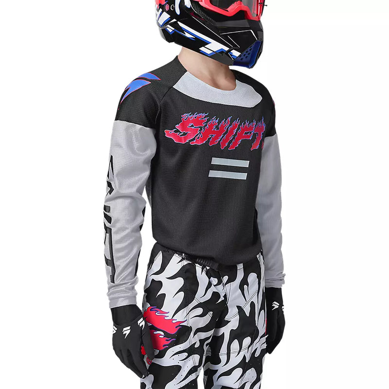 Shift Polera Moto Niño White Label Flank Negro/Rosado - Rideshop