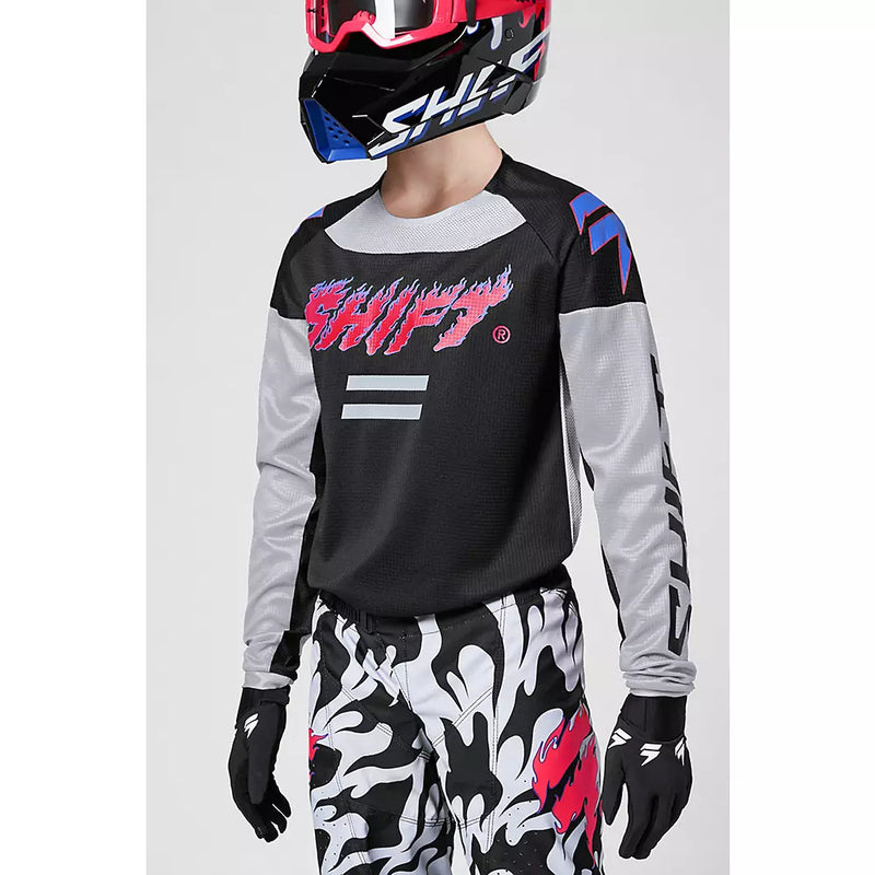 Shift Polera Moto Niño White Label Flank Negro/Rosado - Rideshop