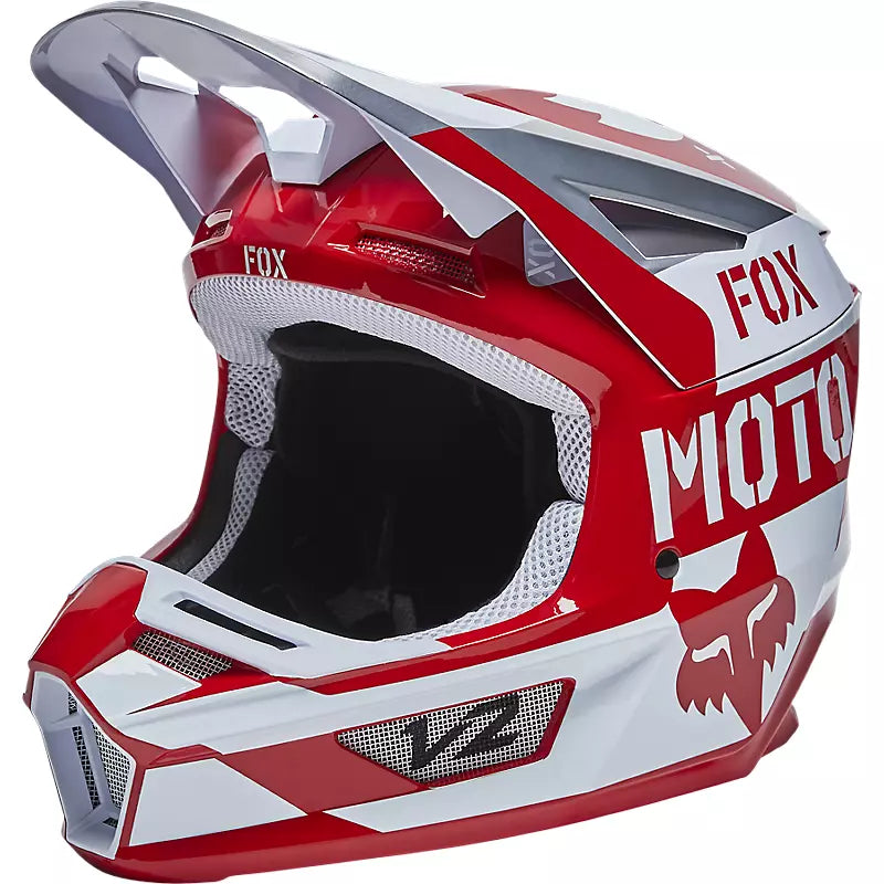 FOX Casco Moto V2 Nobyl Blanco/Rojo - Rideshop