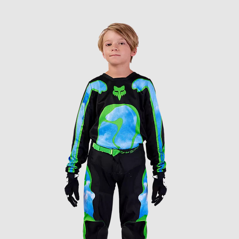 Polera Moto Niño 180 Atlas Celeste/Verde Fox - Rideshop