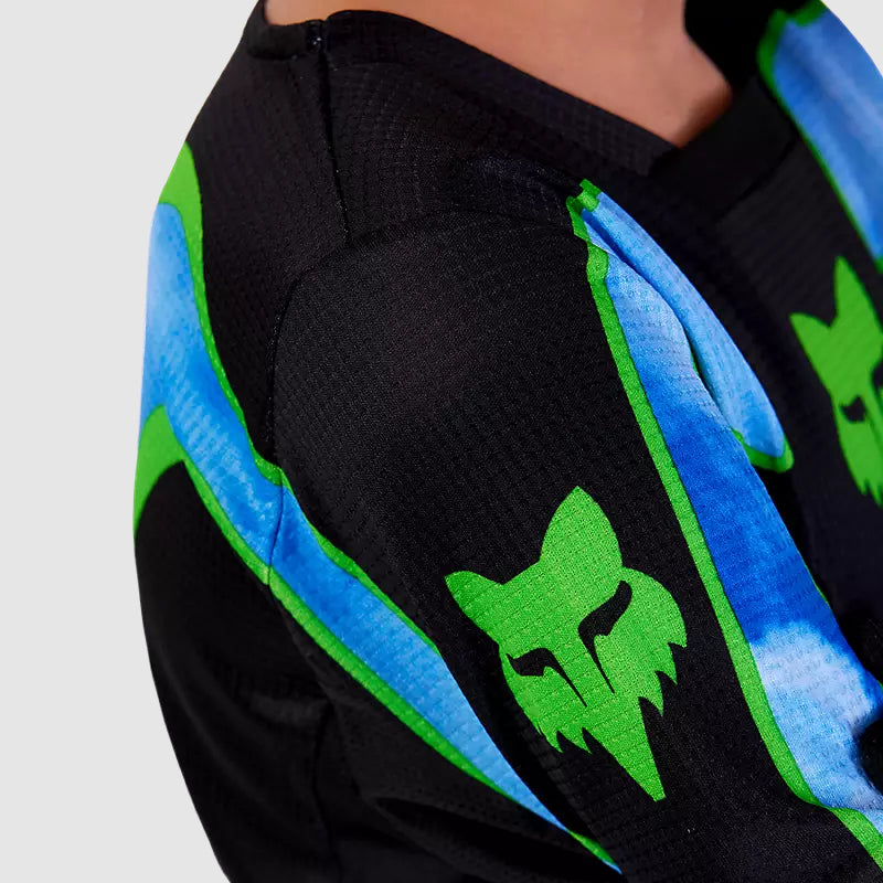 Polera Moto Niño 180 Atlas Celeste/Verde Fox - Rideshop