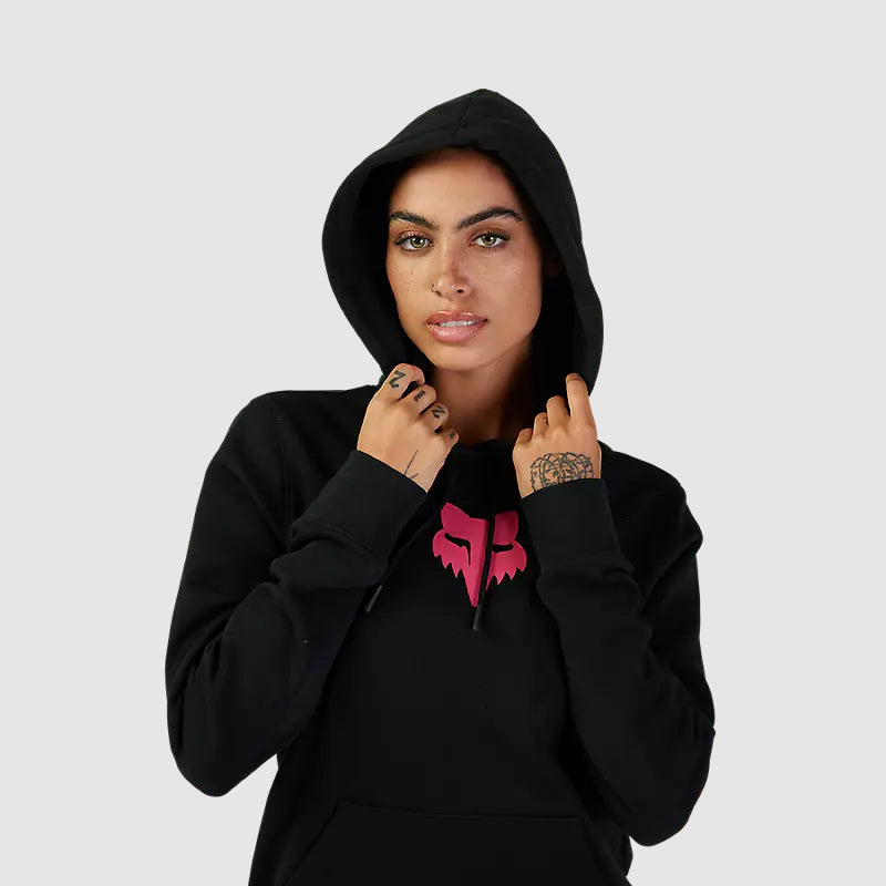 Poleron Lifestyle Mujer Canguro Fox Head Negro/Rosado Fox - Rideshop