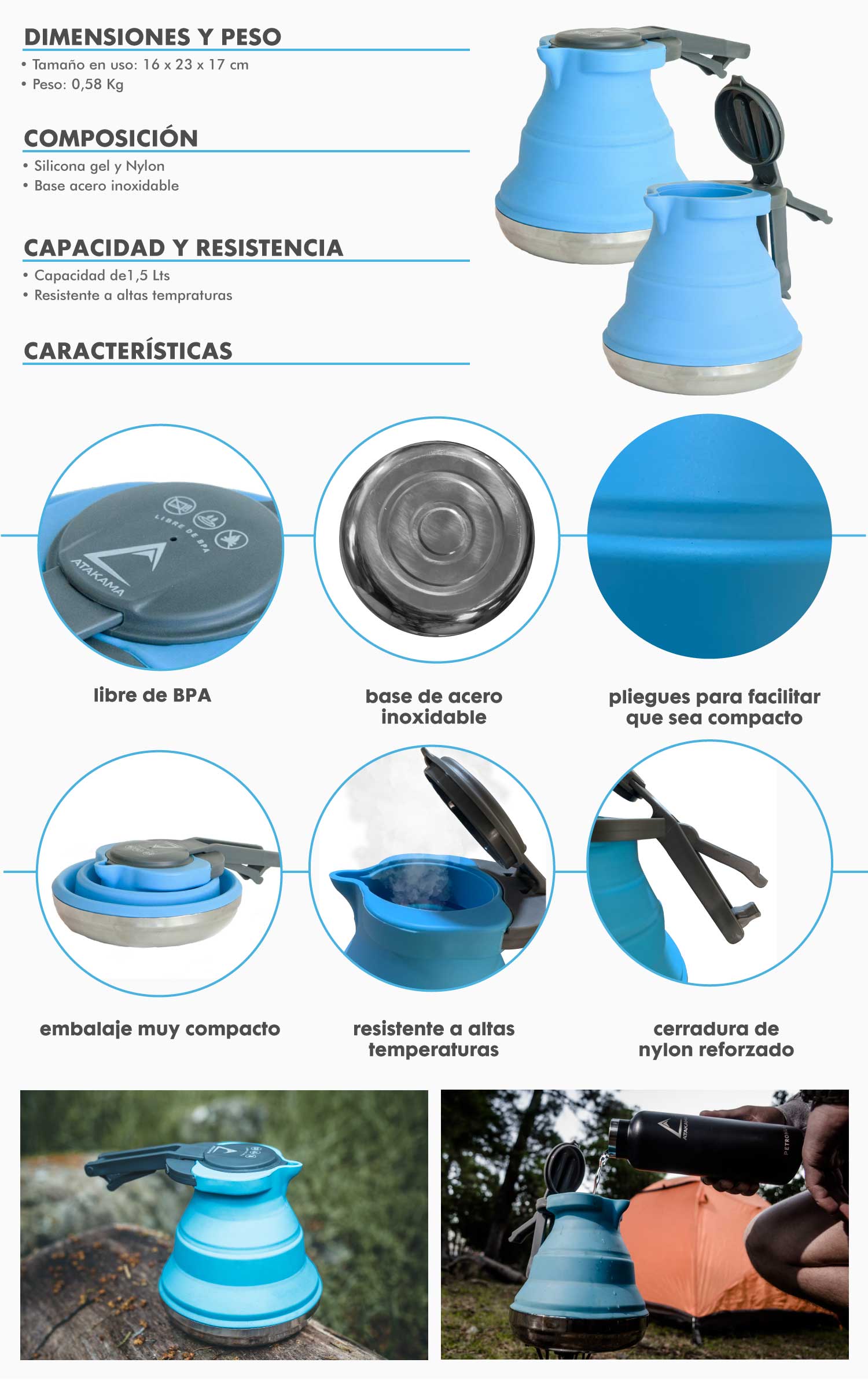 Atakama Outdoor Tetera plegable Breva 1.5 Lt - Rideshop