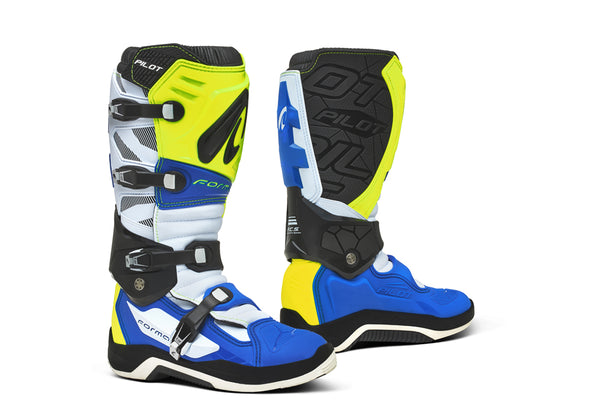 Bota de Moto Pilot Yellow Fluo/White/Blue Forma - Rideshop