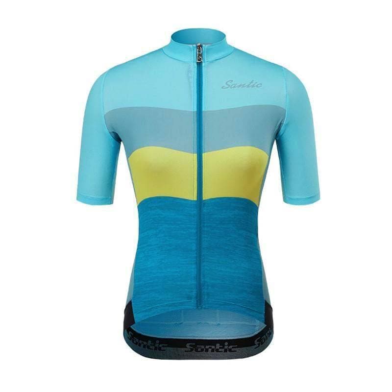 Tricota Ciclismo Celeste/Amarilla Mujer Santic - Rideshop