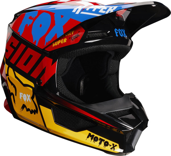 Casco Moto Niño V1 Czar Negro Amarillo Fox Racing. - Rideshop