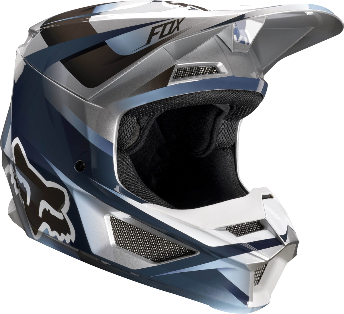 Casco Moto Niño V1 Motif Azul Gris Fox Racing.