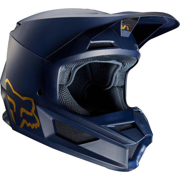 Casco Moto V1 Azul Gold Navy Fox Racing. - Rideshop