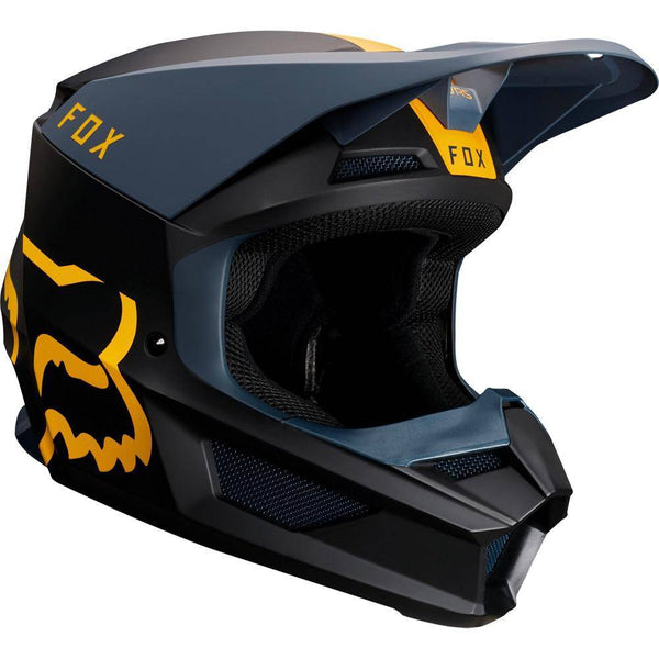 Casco Moto V1 Mata Azul Amarillo Fox Racing. - Rideshop