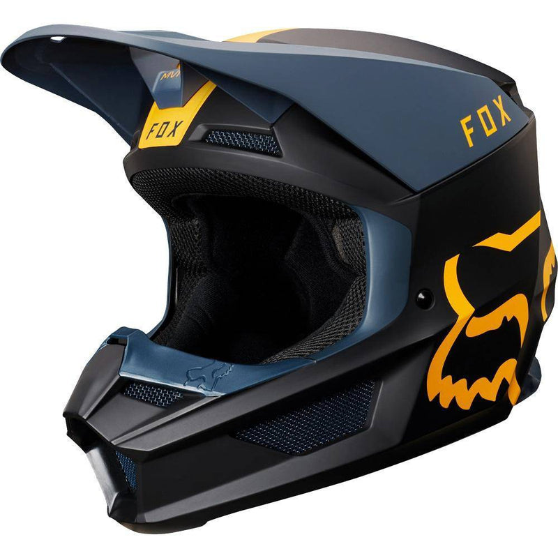 Casco Moto V1 Mata Azul Amarillo Fox Racing. - Rideshop