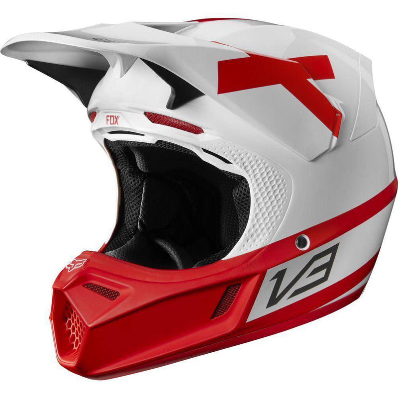 Casco Moto V3 Preest Blanco Rojo Fox Racing. - Rideshop