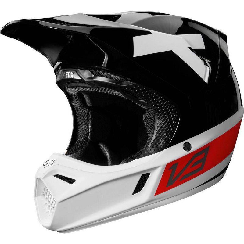 Casco Moto V3 Preest Negro Blanco Rojo Fox Racing. - Rideshop