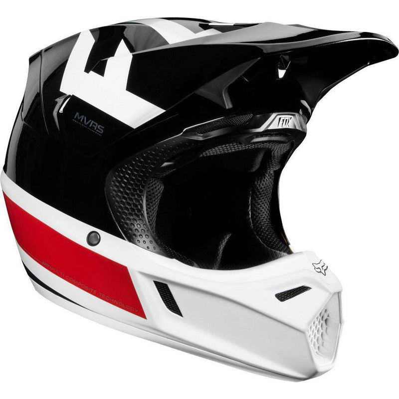 Casco Moto V3 Preest Negro Blanco Rojo Fox Racing. - Rideshop