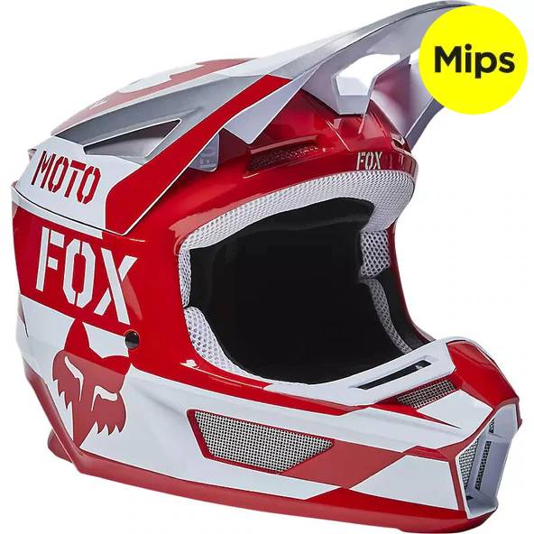 FOX Casco Moto V2 Nobyl Blanco/Rojo - Rideshop