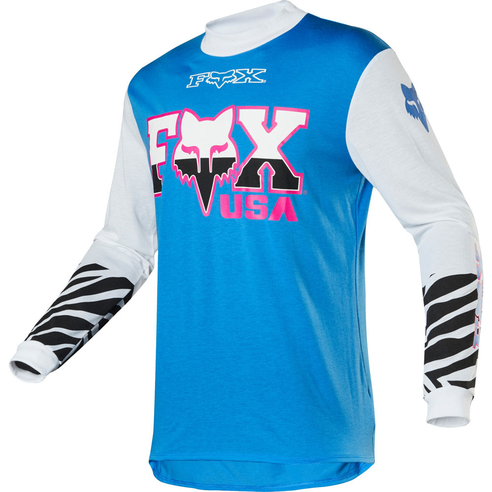 Polera Moto Retro Zebra Celeste Fox Racing - Rideshop