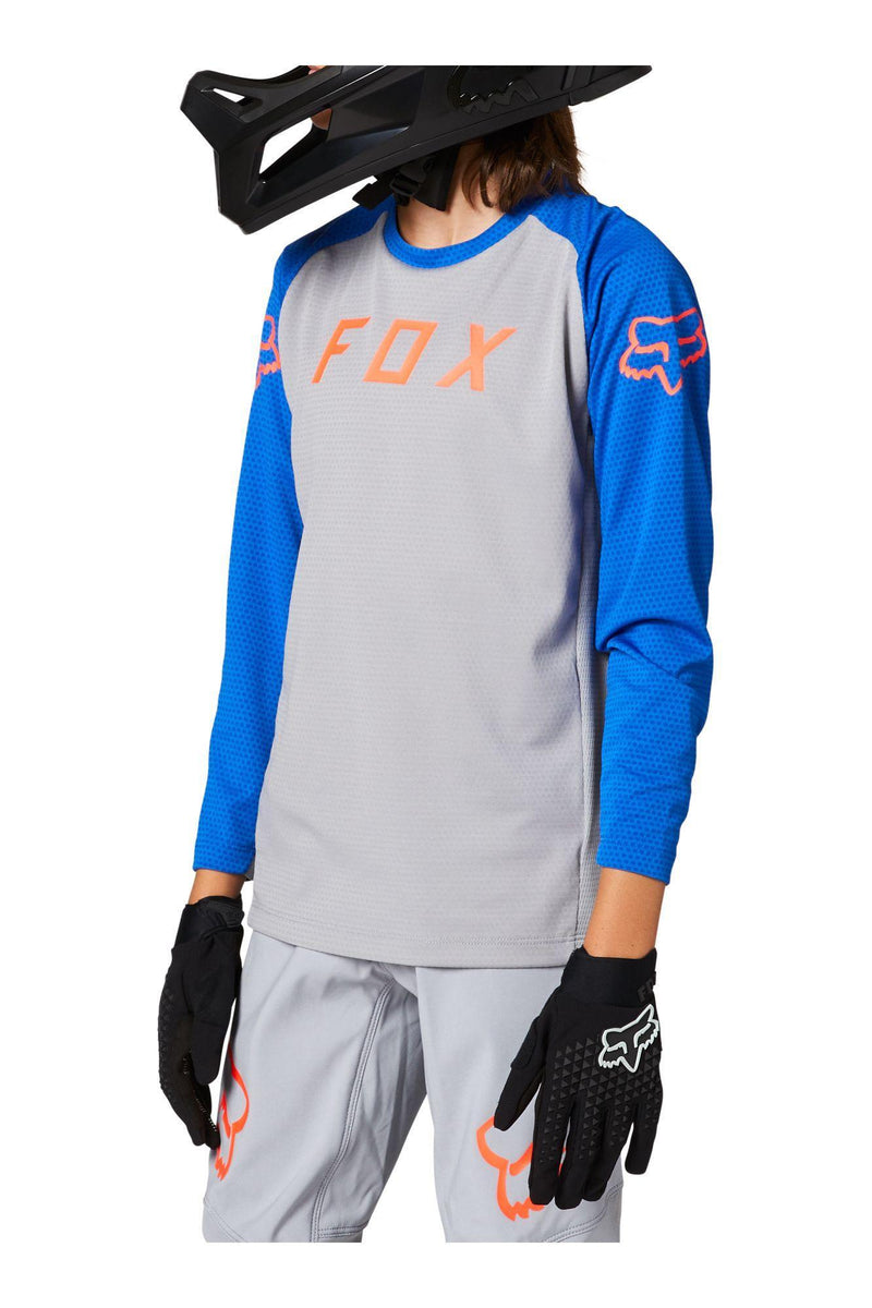 Polera Bicicleta Niño Defend Gris/Azul Fox Racing - Rideshop