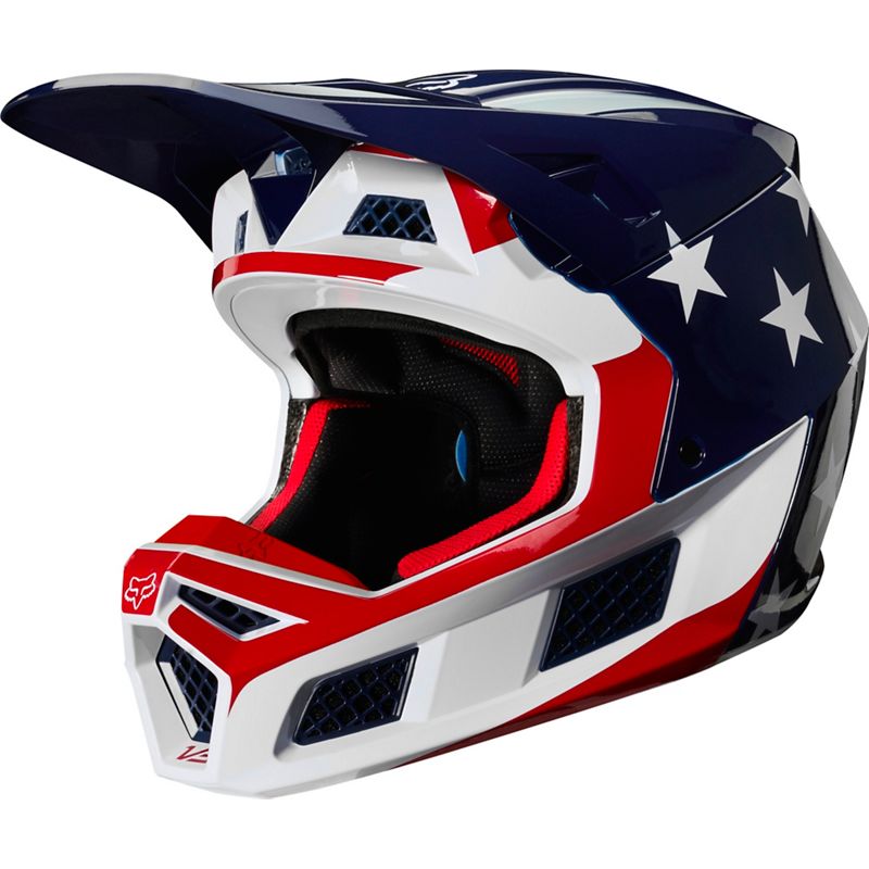 Casco Moto V3 Prey Blanco/Rojo/Azul Fox Racing - Rideshop