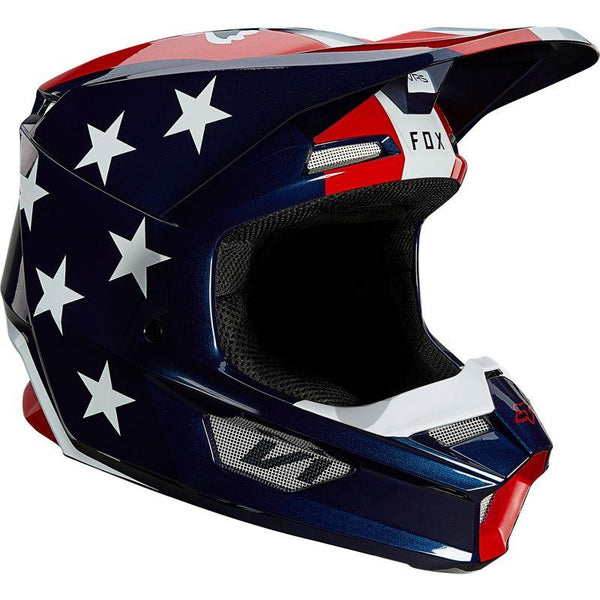 Casco Moto V1 Ultra Blanco/Rojo/Azul Fox Racing - Rideshop