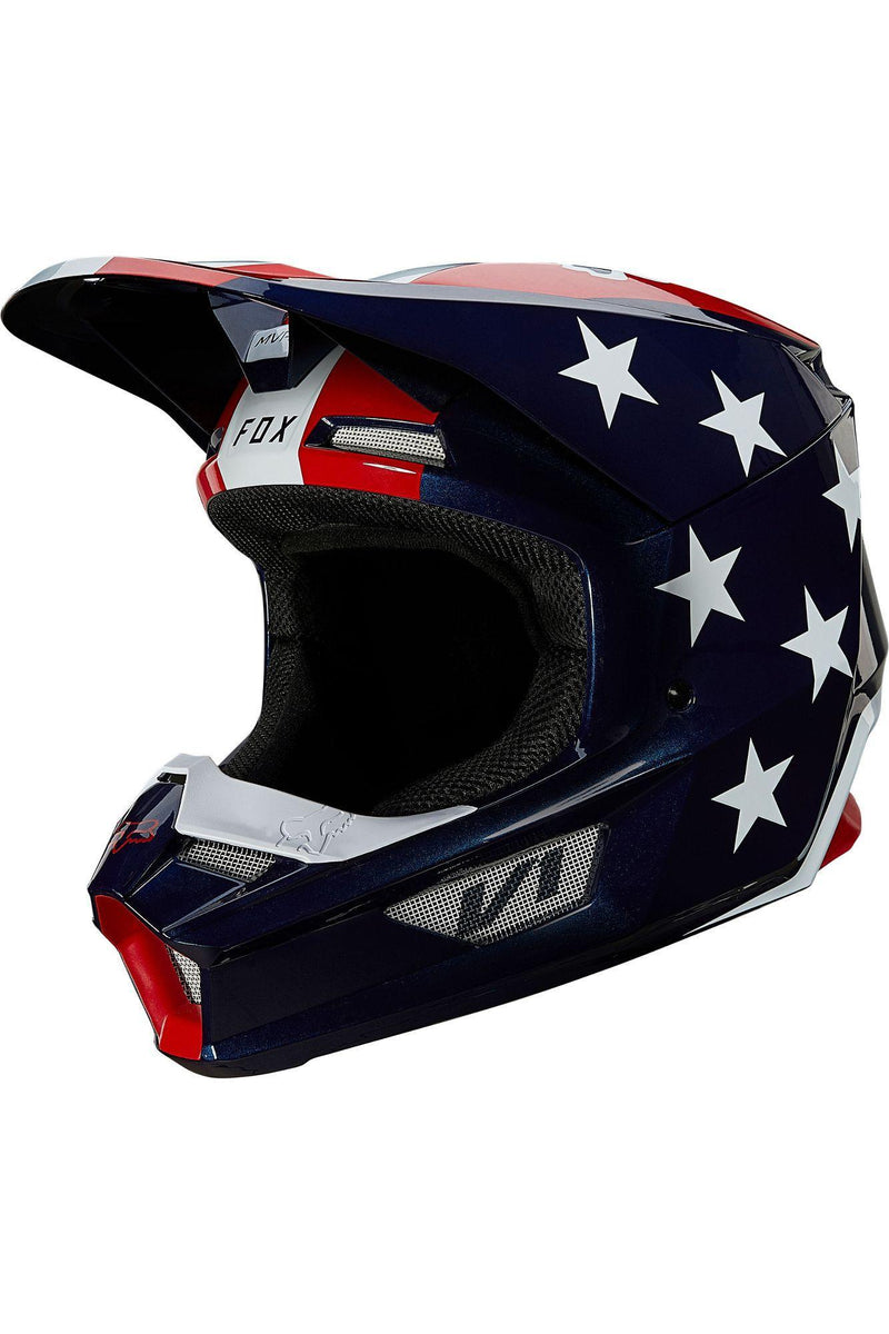 Casco Moto V1 Ultra Blanco/Rojo/Azul Fox Racing - Rideshop