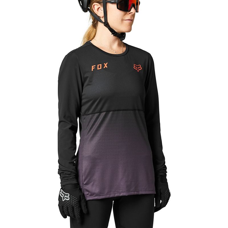 Polera Bicicleta Mujer Flexair Negro/Morado Fox Racing - Rideshop