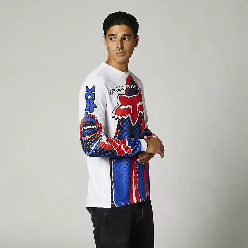 FOX Polera Lifestyle Brushed Blanco/Azul/Rojo - Rideshop