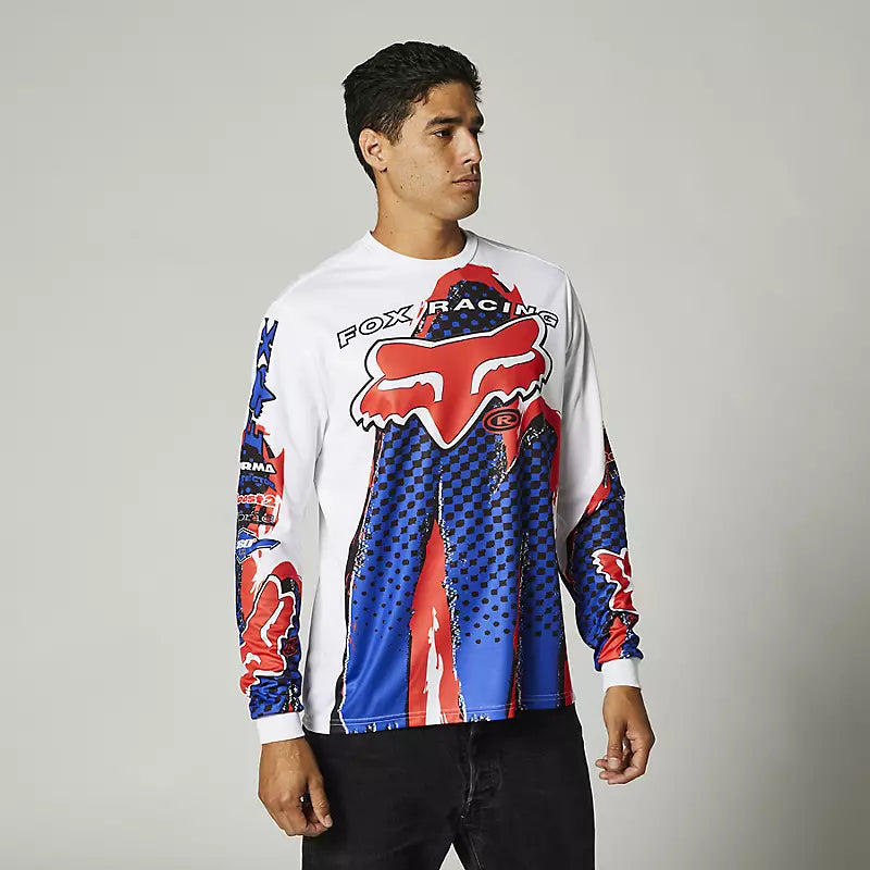 FOX Polera Lifestyle Brushed Blanco/Azul/Rojo - Rideshop