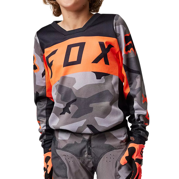 FOX Polera Moto Niño 180 BKNR Camo Gris/Naranjo - Rideshop