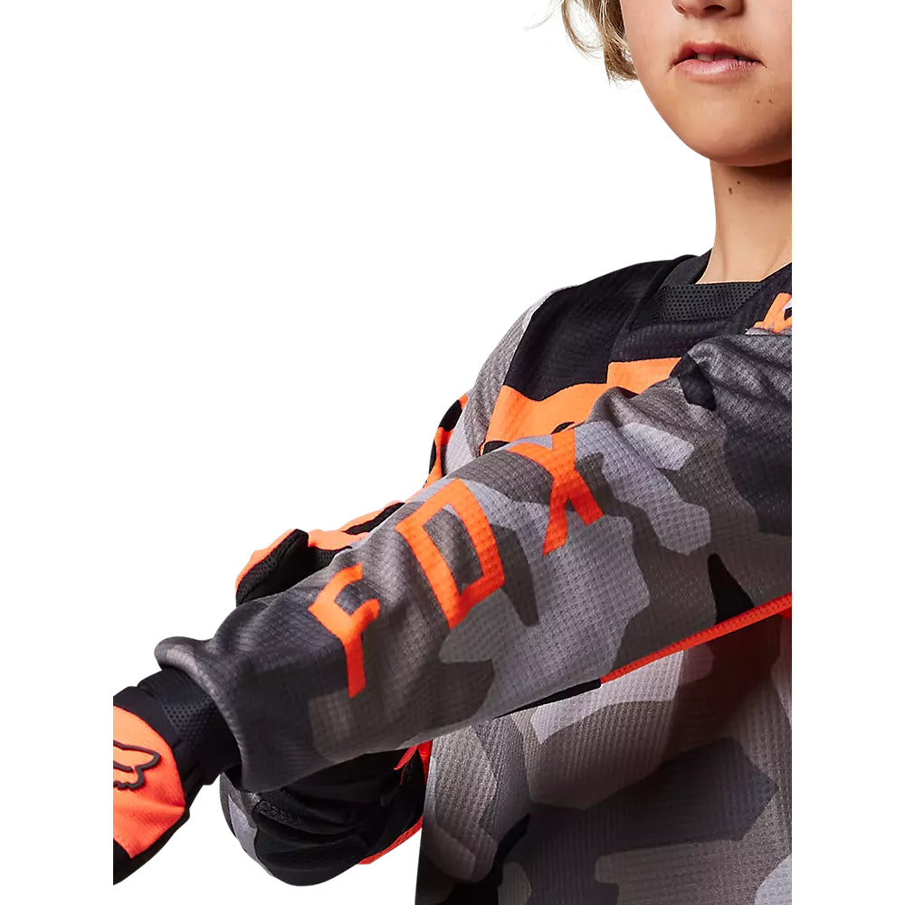 FOX Polera Moto Niño 180 BKNR Camo Gris/Naranjo - Rideshop